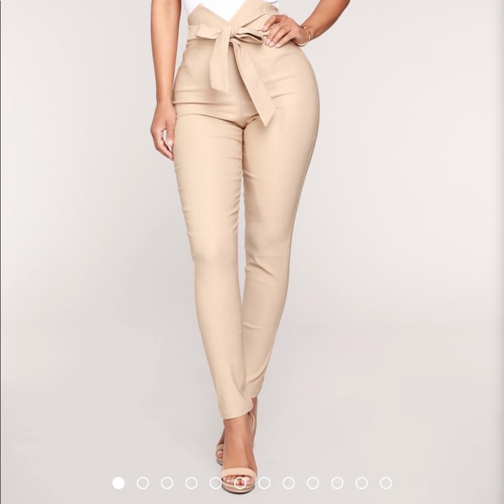 Bow tie khaki pants. Skinny leg.